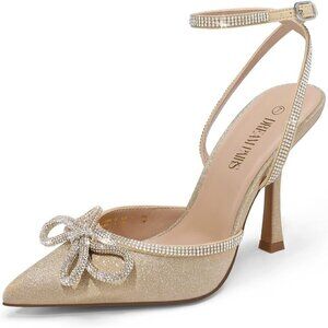 Women's Gold High Heels Destiny Closed Toe Strappy Heels Sexy Ankle  Strap